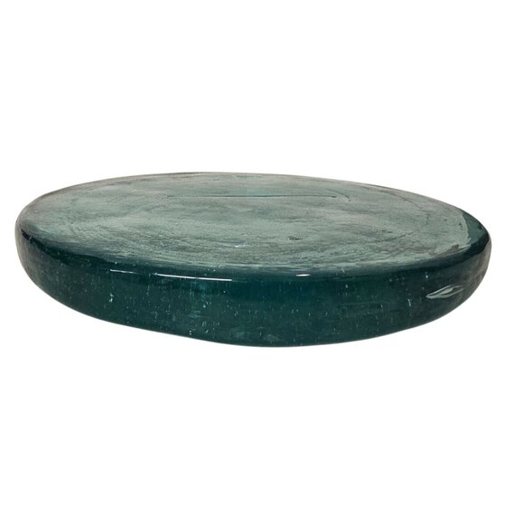 7.5" Handcrafted Recycled Aqua Glass Round Paperweight 3.5 pounds - Picture 3 of 3